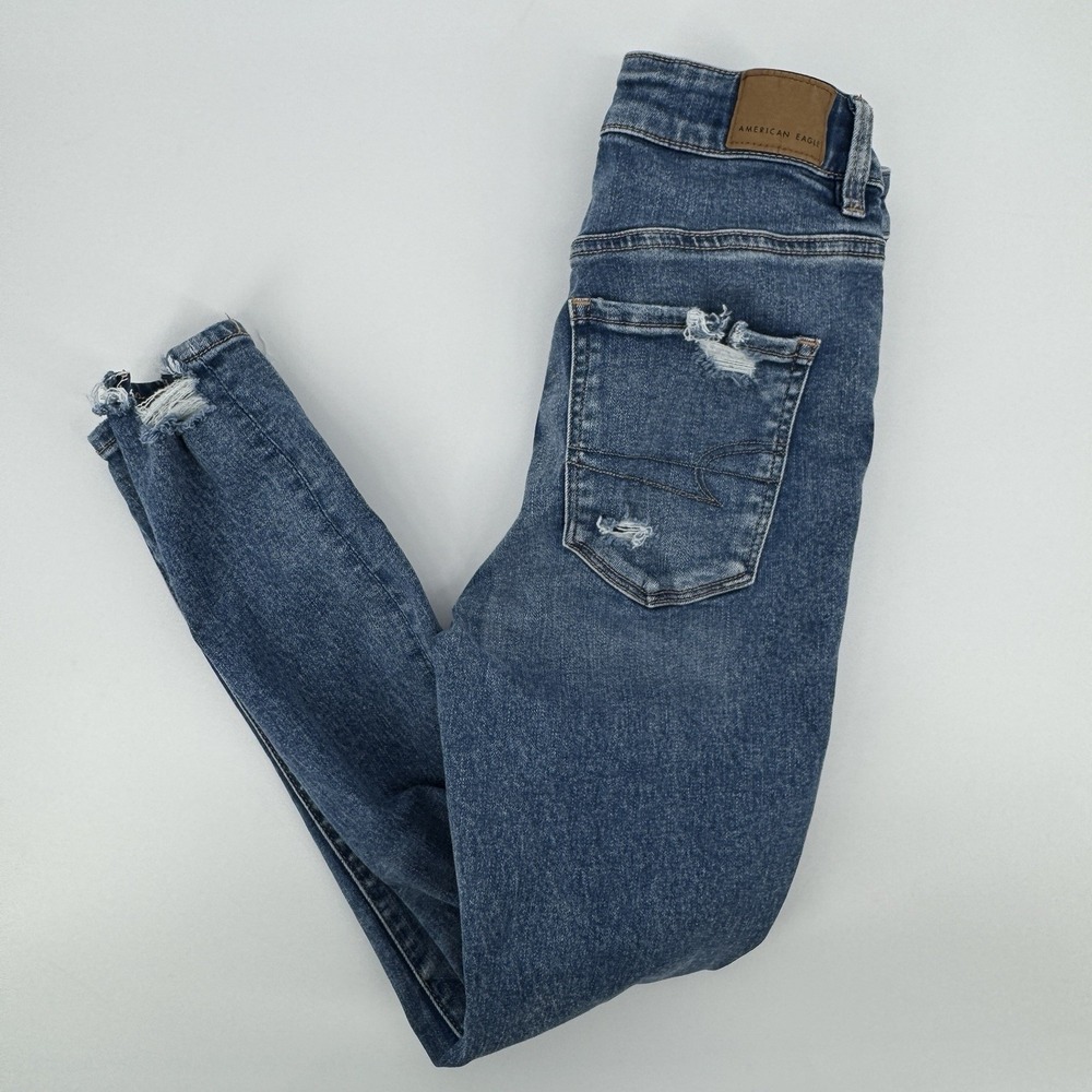 American Eagle Jegging Jeans Women 4 Short High Rise Distressed Raw Hem Stretch